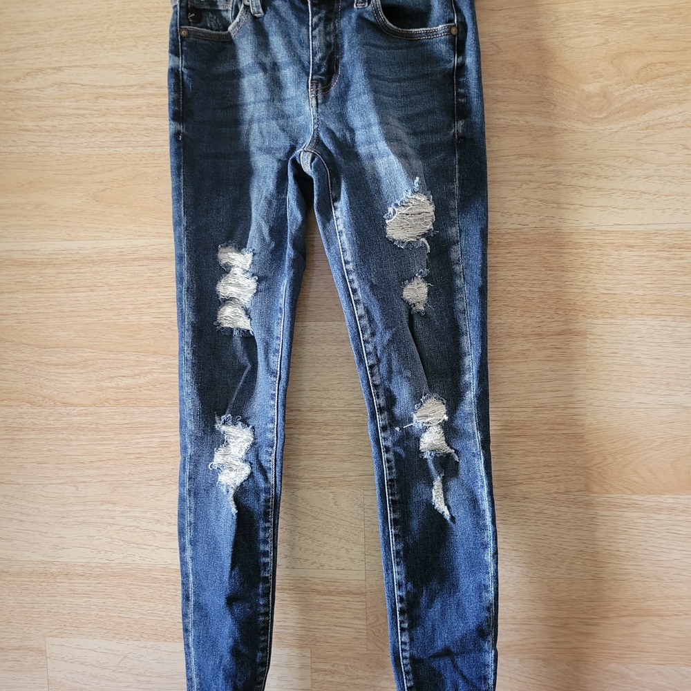 Trendy Distressed Dark Blue Skinny Jeans